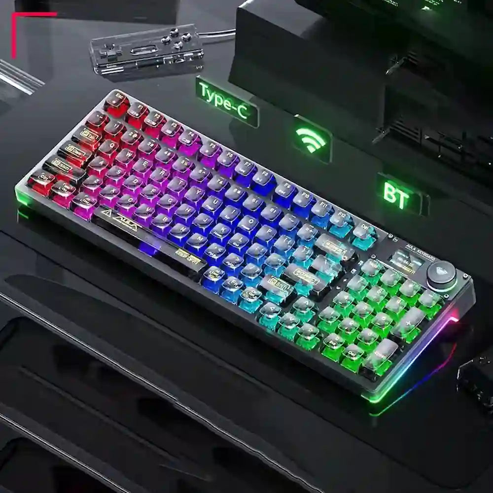AULA F98 Pro Wireless Mechanical Keyboard with Transparent Keycaps,Hot-swappable